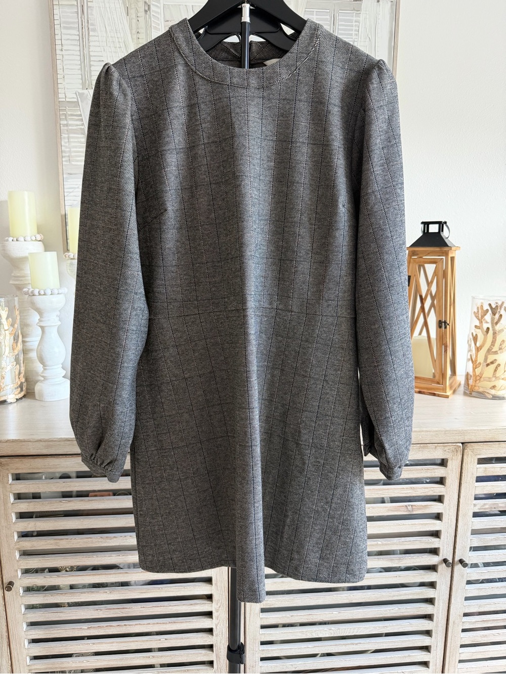 Rebecca Minkoff Women’s XL Grey Plaid Puff Sleeve Dress